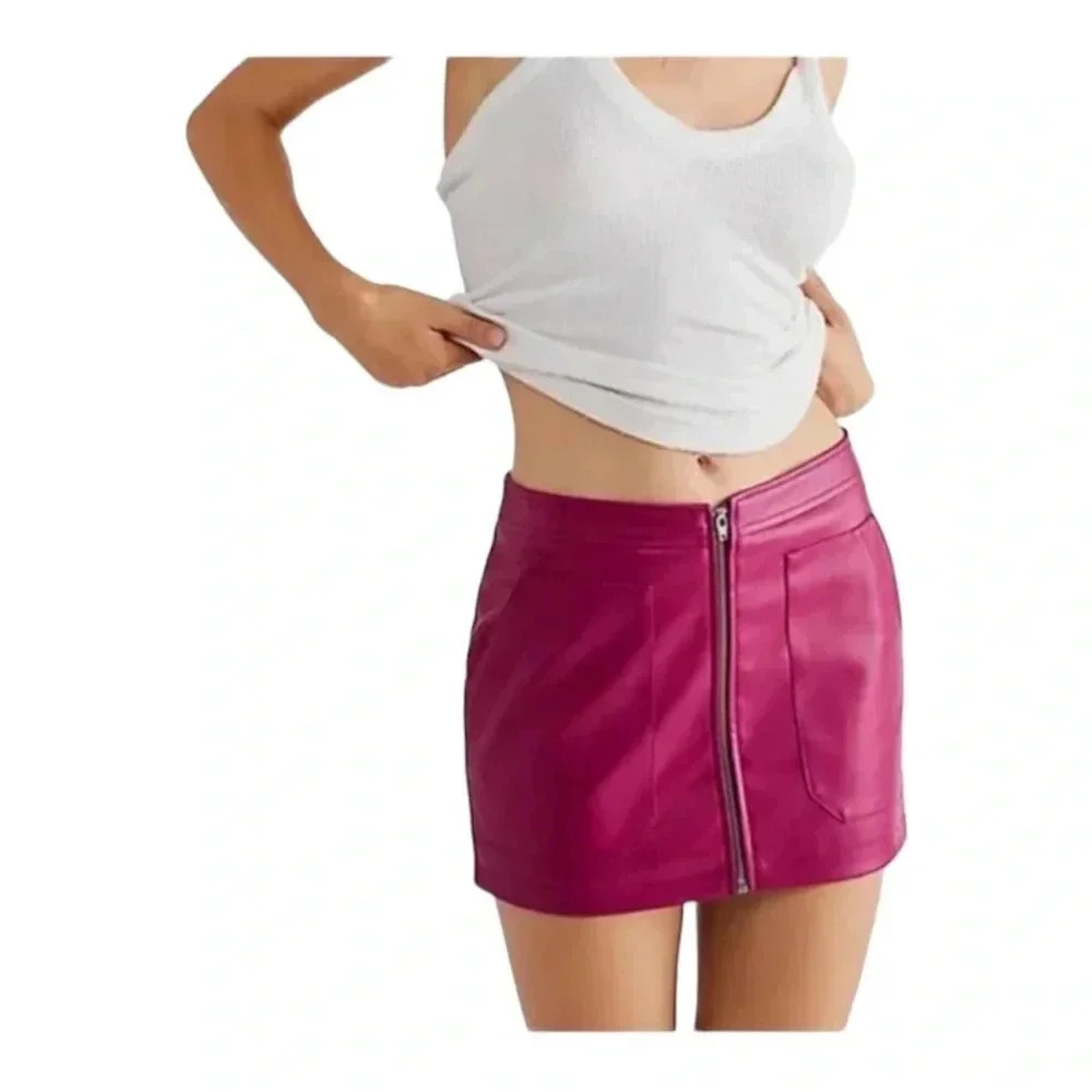 Free People Maya Mod Vegan Leather Full Front Zip Mini Skirt New size 12